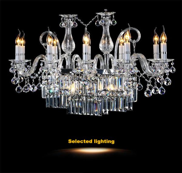 Retângulo Cristal Modern Chandelier Luminária 12 Luzes de vidro Candelabro Iluminação Luster de suspensão jantar sala de L.40