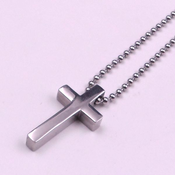 

fashion men's cool silver stainless steel charm cross pendant & ball necklace