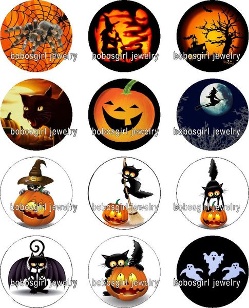 

halloween cat glass snap button charm popper for snap jewelry good quality 12pcs / lot gl361 jewelry making, Crystal