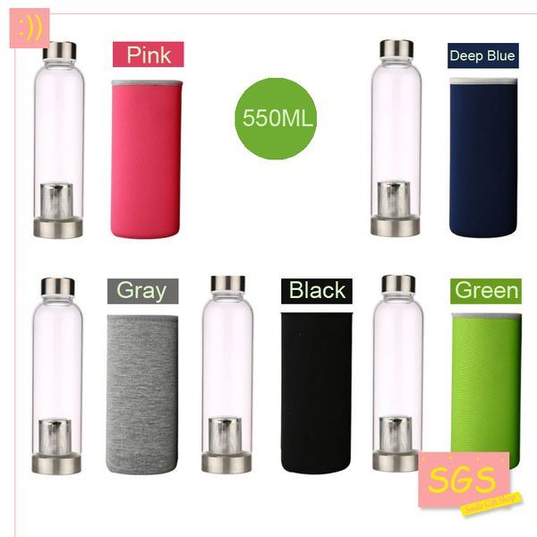 

современный дизайн стеклянная бутылка воды спорта с чай infuser защитный мешок 550 мл фрукты открытый эко - бесплатная доставка с aiwil