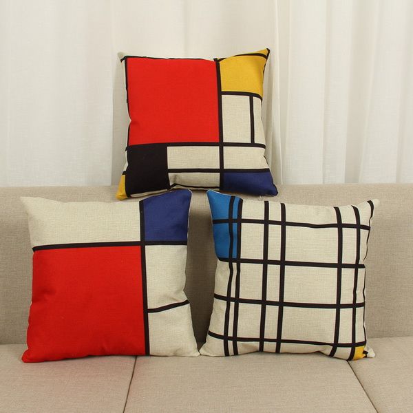 

modern simple pillow cover abstract printing pattern cushion cover geometric lattice home arts and crafts thick cotton linen pillowcase