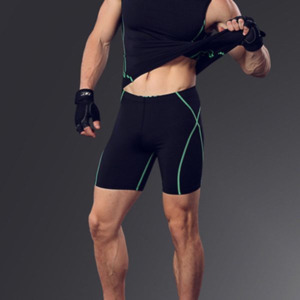 

wholesale-new mens compression sport short fitness quick dry gym running elastic shorts bodybuilding tights mens training short homme, White;black