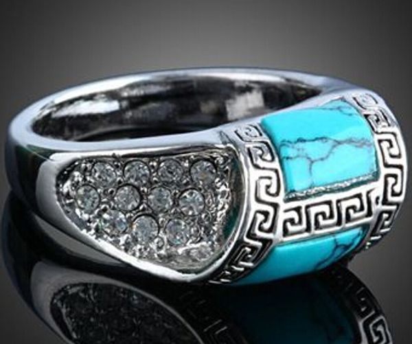 

turquoise silver plated classical rings fashion jewelry party charm crystal cool style wholesale korean new, Golden;silver