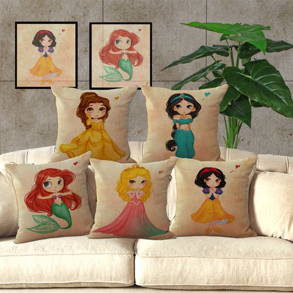 

new hot vintage Cotton Linen creative girl Fairy Princess Throw Cushion Square Pillow Case Cover kids gift bedding wedding home 240484