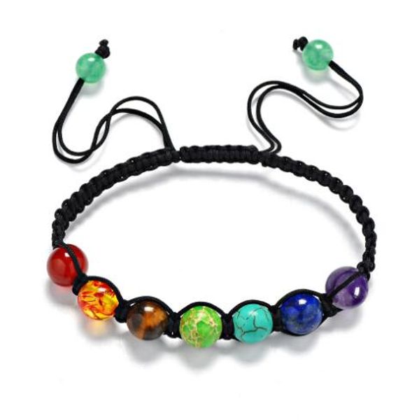 

jln seven chakra adjustable bracelet yoga healing tiger eye lapis amethyst beads handmade braided bracelets for men women, Black