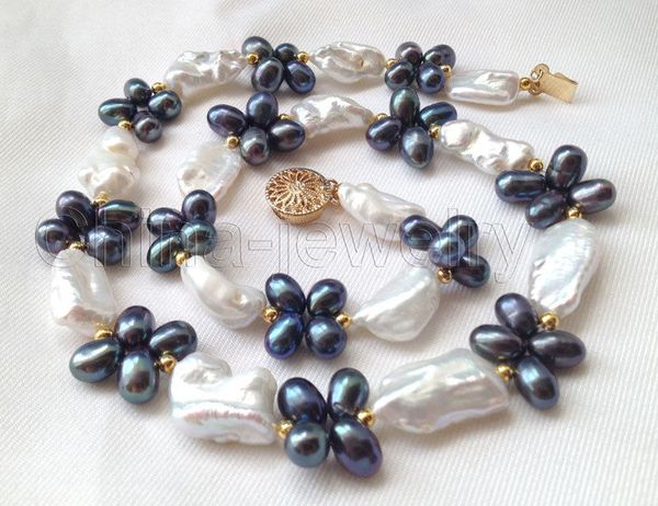

p5987-18" 21mm white + black reborn keshi baroque freshwater pearl necklace - gp, Silver