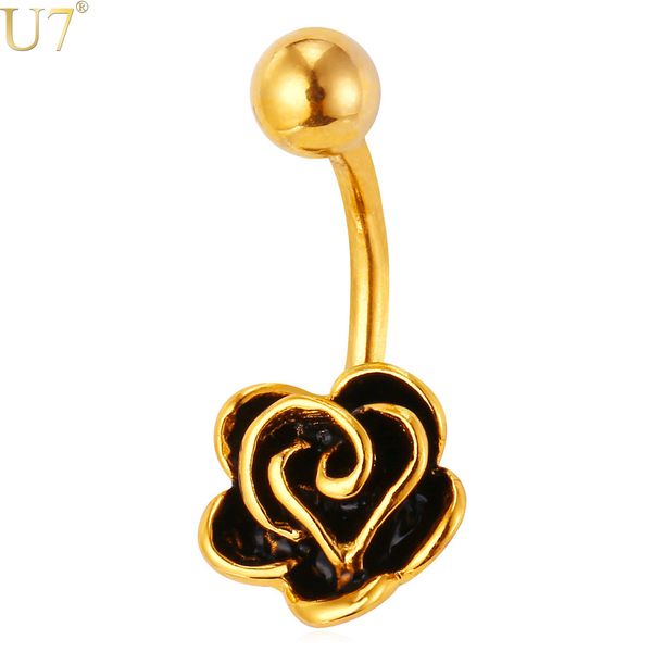 

unique Gold Rose Navel Ring Piercing 18K Gold Plated/Platinum Belly Button Ring Body Vintage Women Flower Jewelry Summer Style DB001