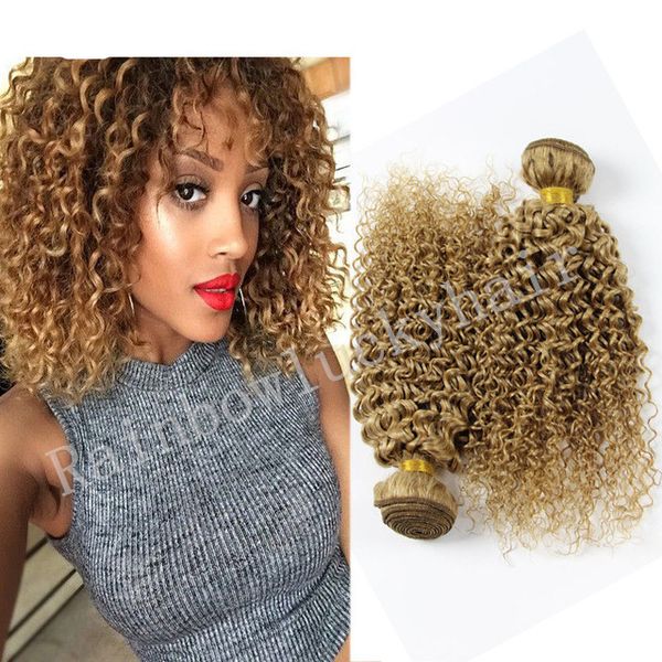 Peruvian Blonde Curly Hair Honey Blonde Human Hair Weaves 3