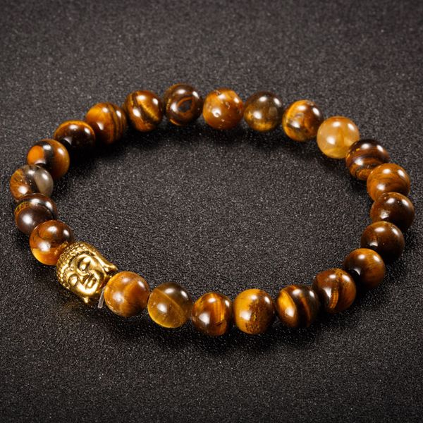 

8mm natural stone bead buddha bracelets for women and men gold / silver buddha tiger eye pulseras mujer promotion, Black