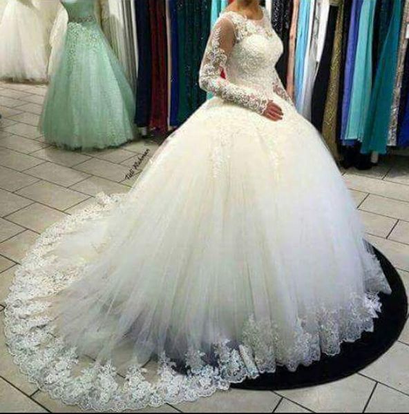 

vestido de noiva white long sleeve wedding dresses 2021 ball gown designer new crystal pearls embroidery for church wedding bridal gown