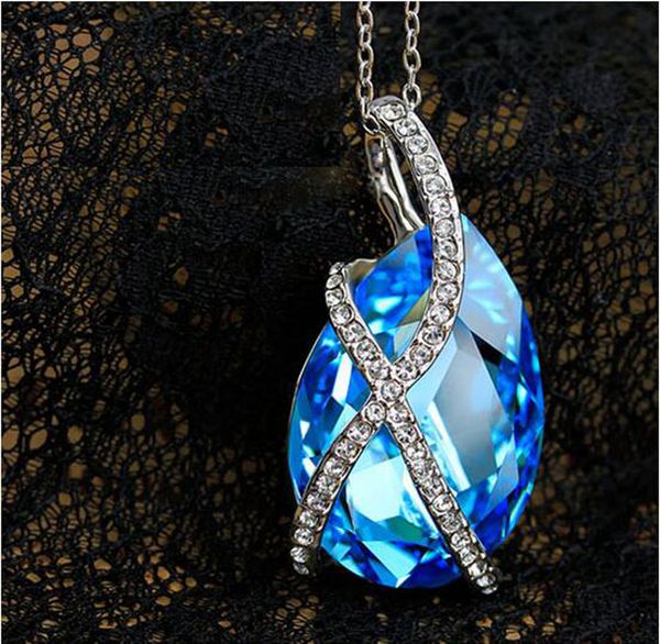 

austria crystal necklace pendant for women fashion water drop necklace jewelry price jewelry 4 colors 20pcs min order g036, Silver