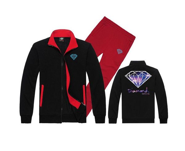 

s-5xl new arrived mix colors diamond supply o-neck hoodie +pants 2pcs clothing in mens winter fleece, Black