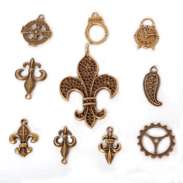 

new 60pcs/lot zinc alloy antique bronze plated handcuff clock charms vintage tibetan pendants diy bracelet necklace jewelry m, Bronze;silver