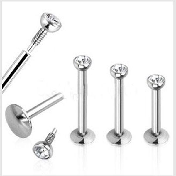 

mix 6/8/10mm wholesales 60pcs/lot fashion stainless steel internally threaded lip piercing labret ring body jewelry tragus bar, Black