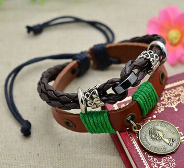 

multilayer coin leather men bracelet bangle vintage statement bracelets punk men jewelry new dhl christmas gift, Golden;silver