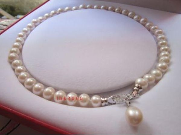 

10-11mm south sea white natural pearl necklace 18 inch pendant charming clasp, Silver