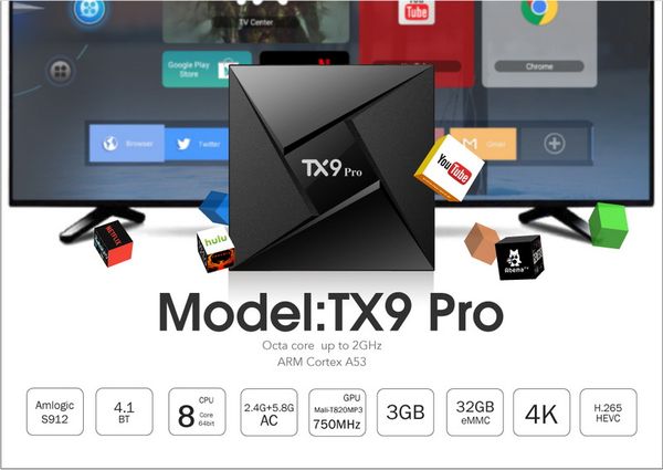 

tx9 pro amlogic s912 3gb ddr3 32gb octa core android 7.1 tv box 2.4/5ghz wifi bluetooth 1000m lan 4k h. 265 smart media player vs tx8 max