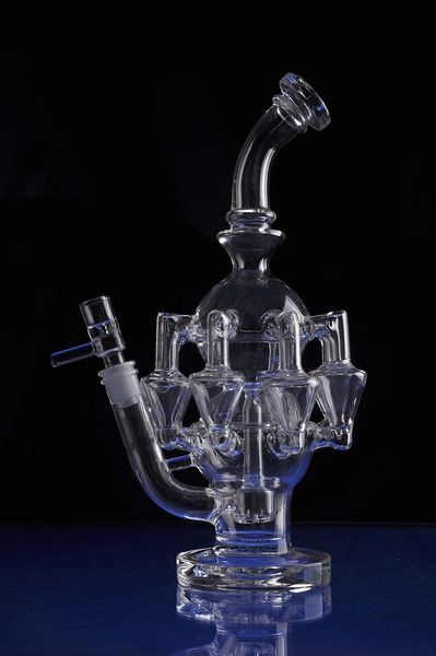 Fumar azul 8 brazos Reciclador Bong de vidrio Dabs Percolador Cyclone Helix Pipa de agua Pipa para fumar con junta de 14 mm