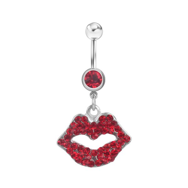 

d0047 red lip belly navel button ring, Silver