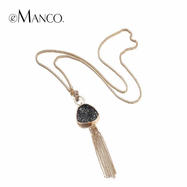 

Оптовая продажа-eManco мода горячие сейчас кисточкой заявление цепи ожерелье кулон женщины черный имитация камня смолы позолоченные бренд ювелирных изделий