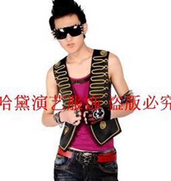 

мужская мода хан издание костюмы персонажей ночной клуб певица звезда сценическая одежда блестки ma3 jia3 пальто / s-4 xl, Black;red