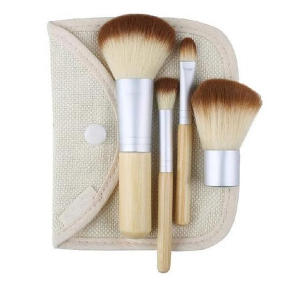 Set di pennelli per trucco con manico in bambù professionale da 4 pezzi Kit di strumenti per cosmetici Pennelli per fard in polvere Pennello per trucco regalo Spedizione gratuita