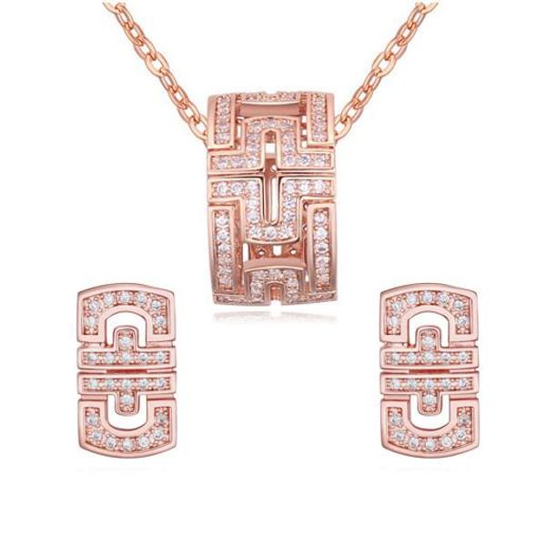 

ожерелья серьги наборы женская мода роскошные высокого качества циркон 18 к позолоченные геометрические свадебные украшения 2-х частей набор, Silver