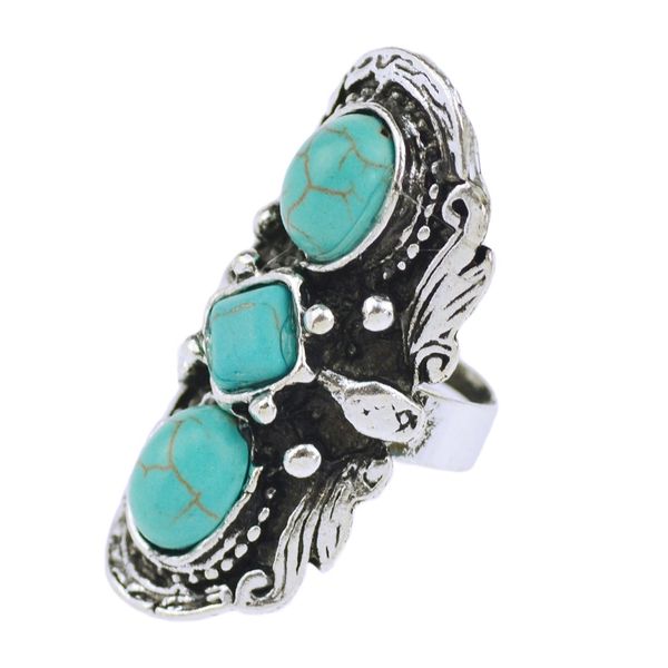 

wholesale-fashion jewelry tibetan silver plated unique shaped inlay turquoise bead vintage ring for women party