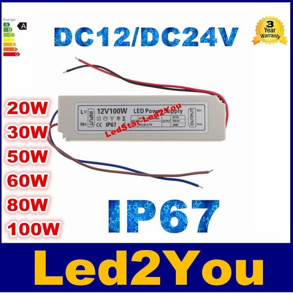 

50w 80w 100w dc 12 / dc 24v led driver constant current led switch mode power supply transformer waterproof white ip67 plastic