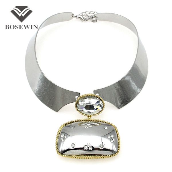 

Punk Silver Choker Necklace Women Fashion Square Alloy Pendant Wide Torques Bib Collar Big Statement Necklaces Maxi Jewelry