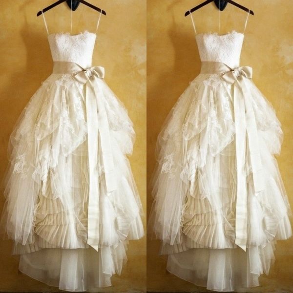 Modest 2017 Vestidos de Casamento Sem Alças de Renda Marfim Com Faixa de Tule Ruched Longos Vestidos De Noiva Custom Made A Partir De China EN12074