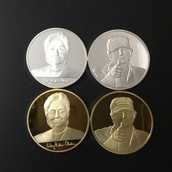 

4 pcs hillary clinton and donald trump usa president candidate 24 k gold silver plated metal souvenir american coin brand new
