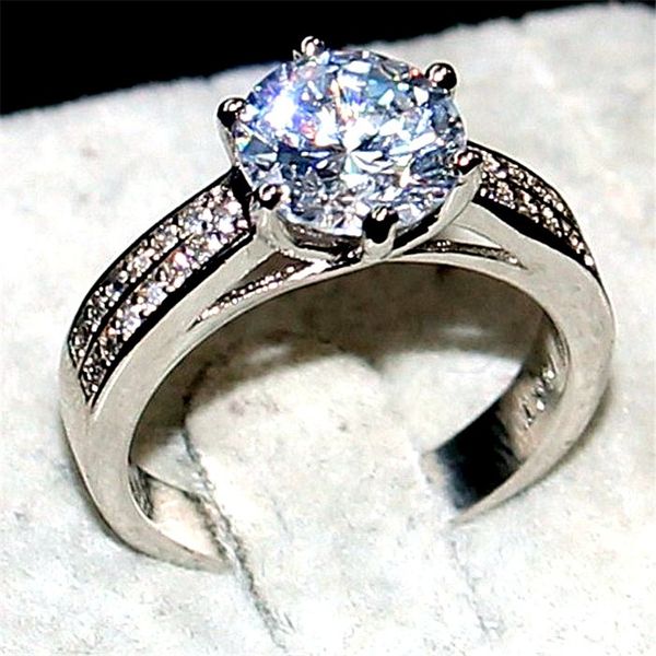 Marca 8 * 8mm Big Gemstone 3ct SONA anel de diamante Jóias de Luxo Real 100% 925 Sterling Silver Bandas de Casamento Anéis dedo Para As Mulheres Menina presente