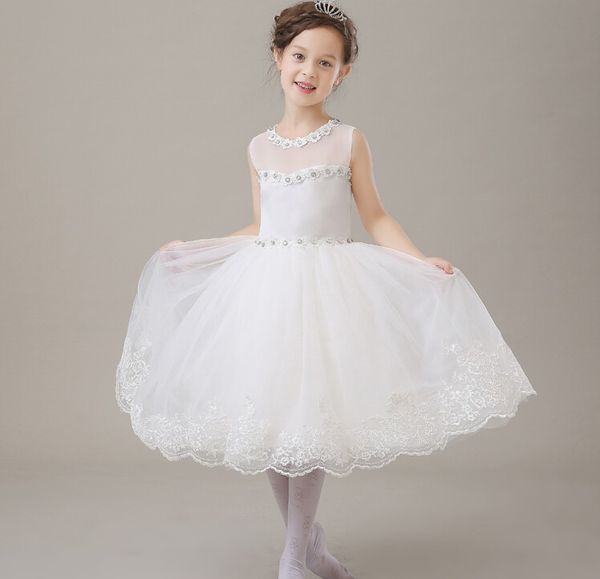 Hot Real Picture White Lace Princess Flower Girl Dress 2016 Abito da ballo senza maniche per ragazze Abito da prima comunione