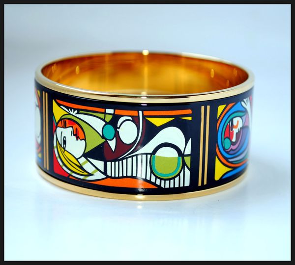 

Woman Before a Mirror Series 18K gold-plated enamel bangle bracelet for woman Top quality bracelets bangles width 30mm Fashion jewelry