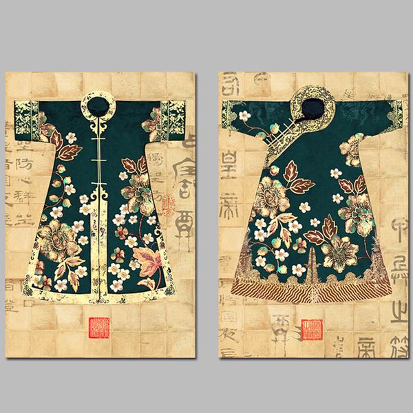 

2pcs/set chinese art ancient lady clothes decoration wall art pictures canvas painting for living room print home decor unframed