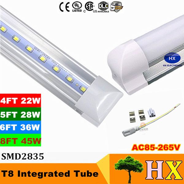 

8 ft led tube integrated t8 led tube 45w 4800lm smd 2835 light lamp 2.4m 1.2m 85-277v bulb led fluorescent lighting