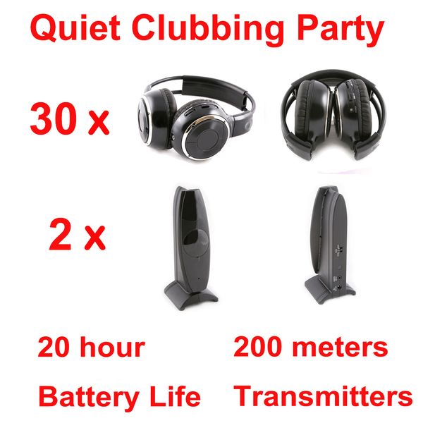 Cuffie professionali Silent Disco due canali 30 Cuffie pieghevoli 2 trasmettitori Distanza 200 m - RF Wireless per iPod MP3 Musica DJ