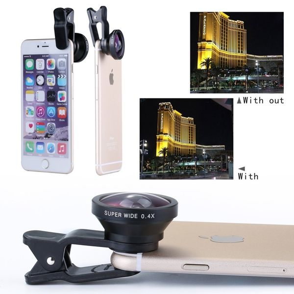 Высокое качество универсальный клип на 0.4 X супер широкий угол мобильный телефон объектив камеры комплект для iPhone Samsung HTC смартфоны CL-45S объектив
