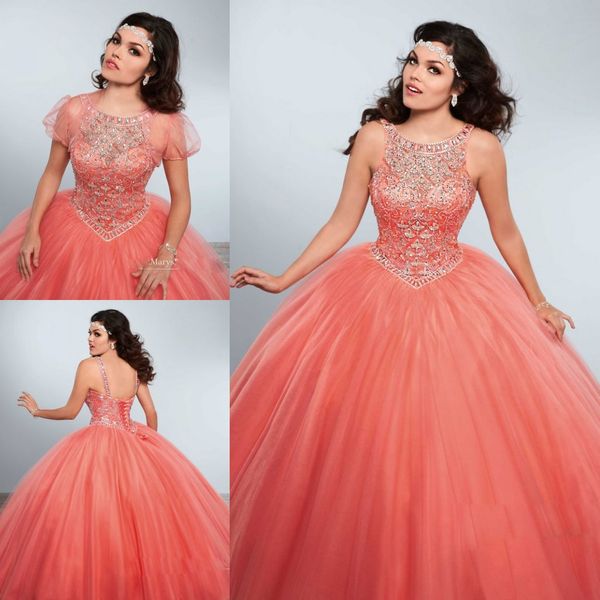 

ярко-розовый стразы quinceanera платья jewel шеи бисером маскарад бальные платья тюль длина пола дебютантка платье с курткой, Blue;red