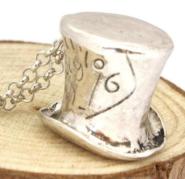 

alice adventures in wonderland necklace alloy lettering hat er charm pendants movie jewelry statement dhl christmas gift, Silver