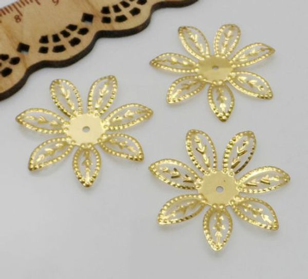 Livre Navio 1000 pcs Banhado A Ouro Flor Beads Caps Para Fazer Jóias 27mm