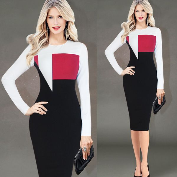 

топ мода vestidos mujer плюс размер женщина халат осень зима с длинным рукавом элегантный bodycon платья дамы офис работа dress бесплатная д, Black;pink