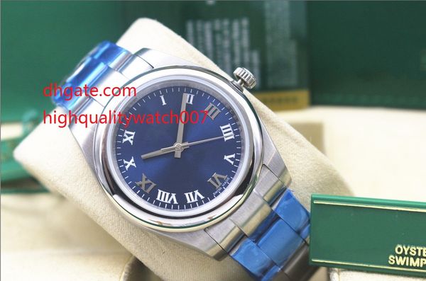 

sapphire perpetual 36mm no date steel domed roman blue dial 114300 automatic mechanical men's watches, Slivery;brown