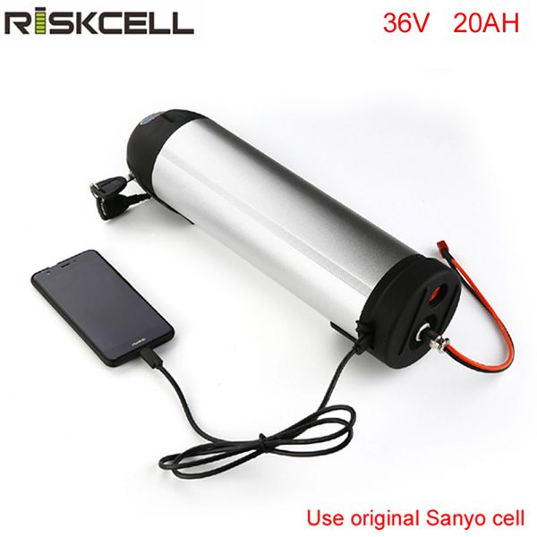 

no taxes water bottle shape lipo battery 36v 20ah 500w bafang e-bike akku battery pack with charger bms usb port for sanyo cell