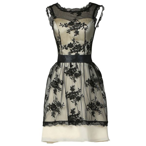 

Short Black Cocktail Dresses 2019 Cheap Lace Formal Gowns Appliques V-Back