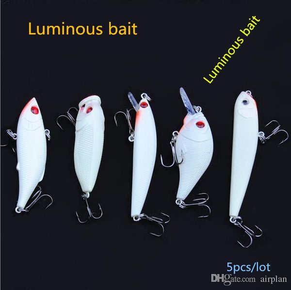 

2017 5pcs different size night fishing lure artificial bait minnow vib chubby plastic simulation hard bait pesca fishing hooks