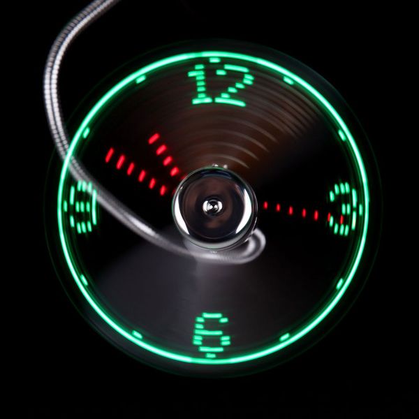 Por DHL Livre USB Mini Flexível Tempo LED Relógio Ventilador com Luz LED-Gadget Gadget flexível usb ventilador do relógio Usb fan clock