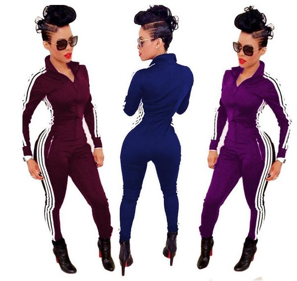 

Jogger bandage jump uit track uit black three white triped ide front zipper fa hion women bodycon jump uit g98 hipping