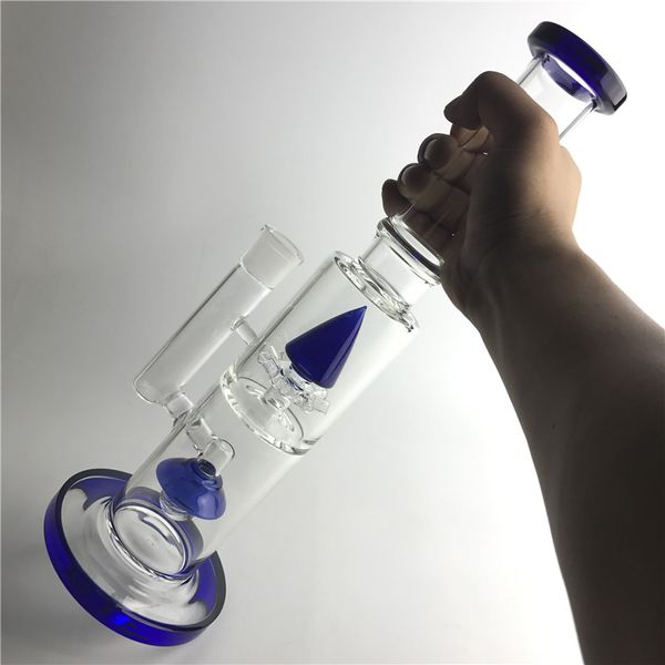 Bunte Bong 18 mm Glaswasserpfeifen mit 14,5 Zoll 1 kg Blue Light Rocket Big Thick Recycler Heady Beaker Bongs zum Rauchen